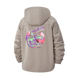 Retro Dinosaur DJ Unisex Full-Zip Printed Waterproof Hooded Windbreaker