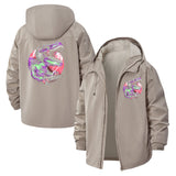 Retro Dinosaur DJ Unisex Full-Zip Printed Waterproof Hooded Windbreaker