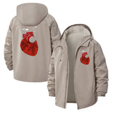Drum Set Heart Unisex Full-Zip Printed Waterproof Hooded Windbreaker