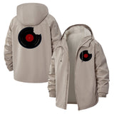 Retro Vinyl Record Unisex Full-Zip Printed Waterproof Hooded Windbreaker