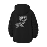 Retro Cassette Owl Unisex Full-Zip Printed Waterproof Hooded Windbreaker