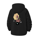 Vintage Gramophone Cat Unisex Full-Zip Printed Waterproof Hooded Windbreaker