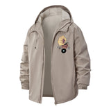 Vintage Gramophone Cat Unisex Full-Zip Printed Waterproof Hooded Windbreaker
