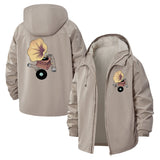 Vintage Gramophone Cat Unisex Full-Zip Printed Waterproof Hooded Windbreaker