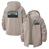 Retro Cassette Tape Unisex Full-Zip Printed Waterproof Hooded Windbreaker