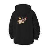 Sun and Guitar Motif Unisex Full-Zip Printed Waterproof Hooded Windbreaker