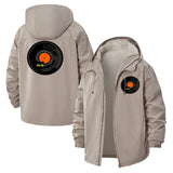 Retro Vinyl Record Unisex Full-Zip Printed Waterproof Hooded Windbreaker