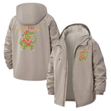 Singing Velociraptor Unisex Full-Zip Printed Waterproof Hooded Windbreaker