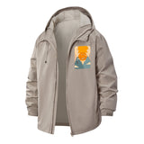 Retro Smiley Sun Unisex Full-Zip Printed Waterproof Hooded Windbreaker