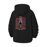 Stylized Girl with Red Musical Notes Unisex Full-Zip Printed Waterproof Hooded Windbreaker