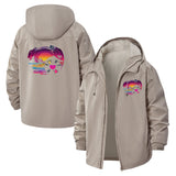 Retro Sunset Vinyl Unisex Full-Zip Printed Waterproof Hooded Windbreaker