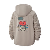 Drummer Heart Cartoon Unisex Full-Zip Printed Waterproof Hooded Windbreaker