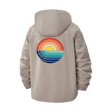 Retro Sunset Unisex Full-Zip Printed Waterproof Hooded Windbreaker