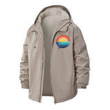 Retro Sunset Unisex Full-Zip Printed Waterproof Hooded Windbreaker