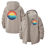 Retro Sunset Unisex Full-Zip Printed Waterproof Hooded Windbreaker