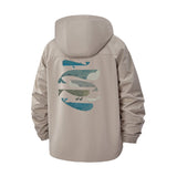 Abstract Fish Motif Unisex Full-Zip Printed Waterproof Hooded Windbreaker