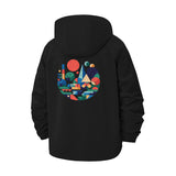Geometric Landscape Unisex Full-Zip Printed Waterproof Hooded Windbreaker