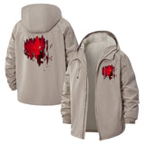 Distorted Red Heart Unisex Full-Zip Printed Waterproof Hooded Windbreaker