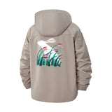 Abstract Rabbit and Lotus Unisex Full-Zip Printed Waterproof Hooded Windbreaker