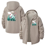 Abstract Rabbit and Lotus Unisex Full-Zip Printed Waterproof Hooded Windbreaker