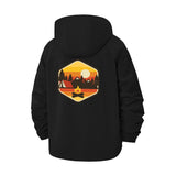 Sunset Camping Scene Unisex Full-Zip Printed Waterproof Hooded Windbreaker