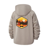 Sunset Camping Scene Unisex Full-Zip Printed Waterproof Hooded Windbreaker
