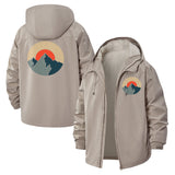 Retro Mountain Sunrise Unisex Full-Zip Printed Waterproof Hooded Windbreaker