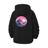 Synthwave Wave Unisex Full-Zip Printed Waterproof Hooded Windbreaker