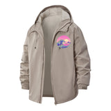 Synthwave Wave Unisex Full-Zip Printed Waterproof Hooded Windbreaker
