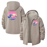Synthwave Wave Unisex Full-Zip Printed Waterproof Hooded Windbreaker