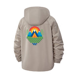 Geometric Mountain Sunrise Unisex Full-Zip Printed Waterproof Hooded Windbreaker