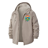 Geometric Mountain Sunrise Unisex Full-Zip Printed Waterproof Hooded Windbreaker