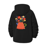 Whimsical Floral Vase Unisex Full-Zip Printed Waterproof Hooded Windbreaker