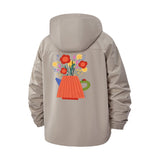 Whimsical Floral Vase Unisex Full-Zip Printed Waterproof Hooded Windbreaker
