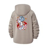 Japanese Kitsune and Cherry Blossoms Unisex Full-Zip Printed Waterproof Hooded Windbreaker