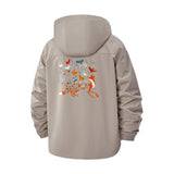 Whimsical Fox and Birds Unisex Full-Zip Printed Waterproof Hooded Windbreaker