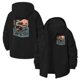Japanese Wave and Shark Unisex Full-Zip Printed Waterproof Hooded Windbreaker