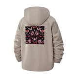 Skull and Floral Motif Unisex Full-Zip Printed Waterproof Hooded Windbreaker
