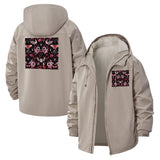 Skull and Floral Motif Unisex Full-Zip Printed Waterproof Hooded Windbreaker
