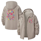 Whimsical Botanical Pattern Unisex Full-Zip Printed Waterproof Hooded Windbreaker