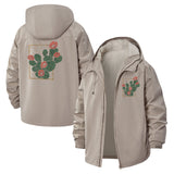 Blooming Cactus Unisex Full-Zip Printed Waterproof Hooded Windbreaker