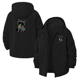 Cute Raccoon Holding Flower Unisex Full-Zip Printed Waterproof Hooded Windbreaker