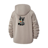 Cute Raccoon Holding Flower Unisex Full-Zip Printed Waterproof Hooded Windbreaker