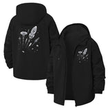 Outer Space Rockets Unisex Full-Zip Printed Waterproof Hooded Windbreaker