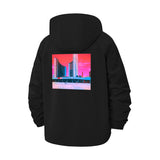 Urban Cityscape Unisex Full-Zip Printed Waterproof Hooded Windbreaker