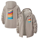 Retro Abstract Lines Unisex Full-Zip Printed Waterproof Hooded Windbreaker