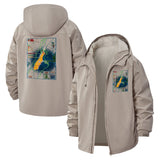 Topographic Map Unisex Full-Zip Printed Waterproof Hooded Windbreaker