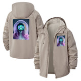 Futuristic Robot Portrait Unisex Full-Zip Printed Waterproof Hooded Windbreaker