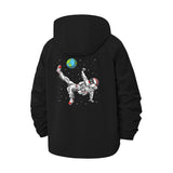 Astronaut Floating in Space Unisex Full-Zip Printed Waterproof Hooded Windbreaker