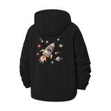 Space Rocket and Planets Unisex Full-Zip Printed Waterproof Hooded Windbreaker